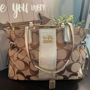 Coach signature handbag purse tote gold stripe